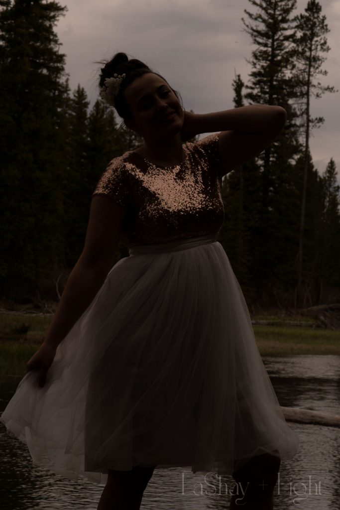 underexposed image of a girl in sequins