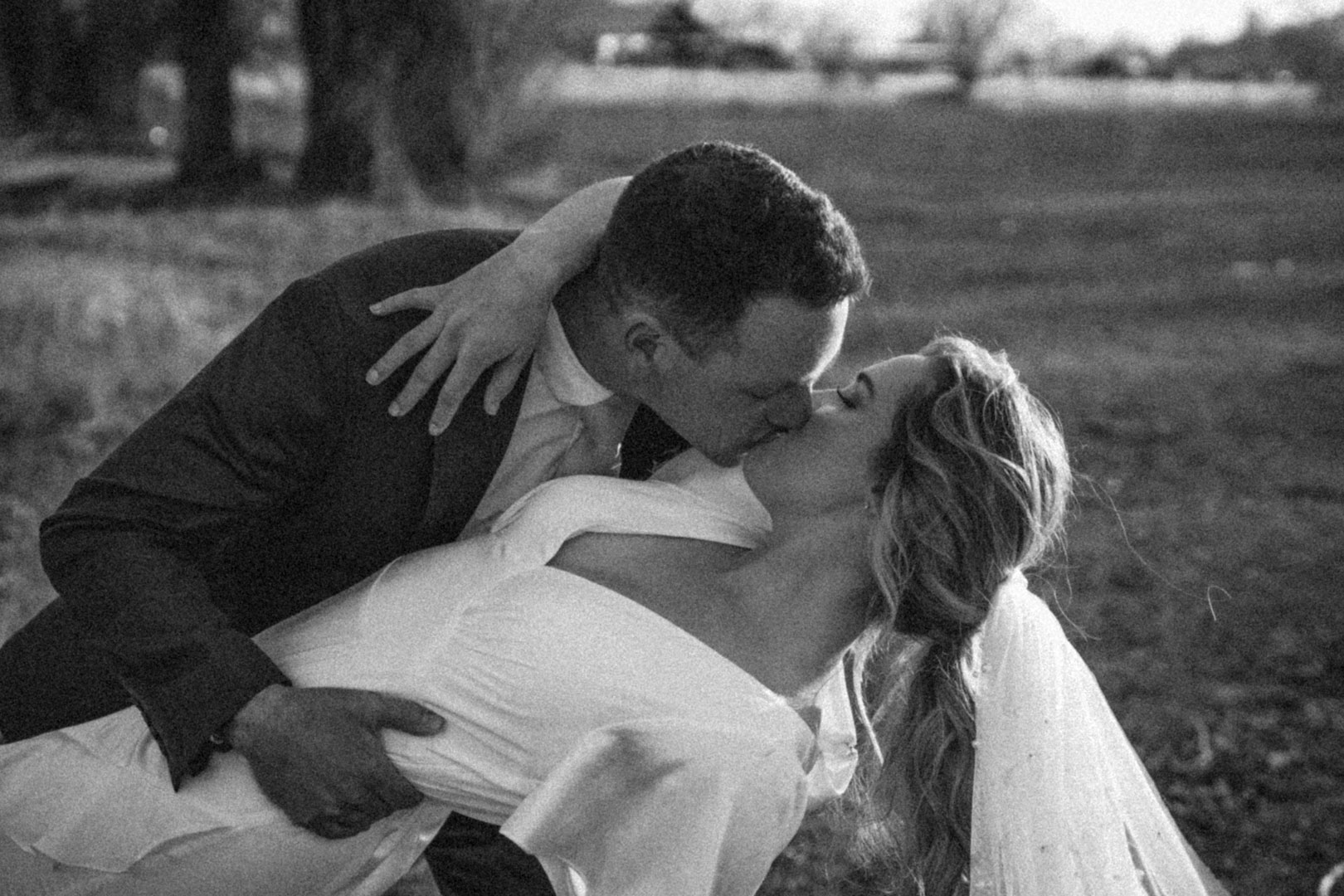 rexburg elopement photographer black and white bride and groom kissing