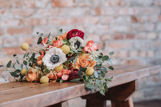 best wedding mood board colorful bouquet