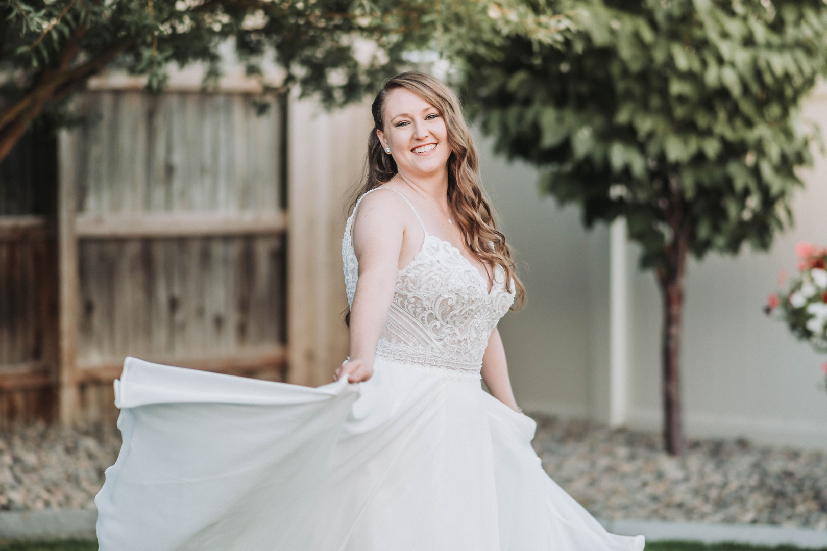 bride twirling wedding dress