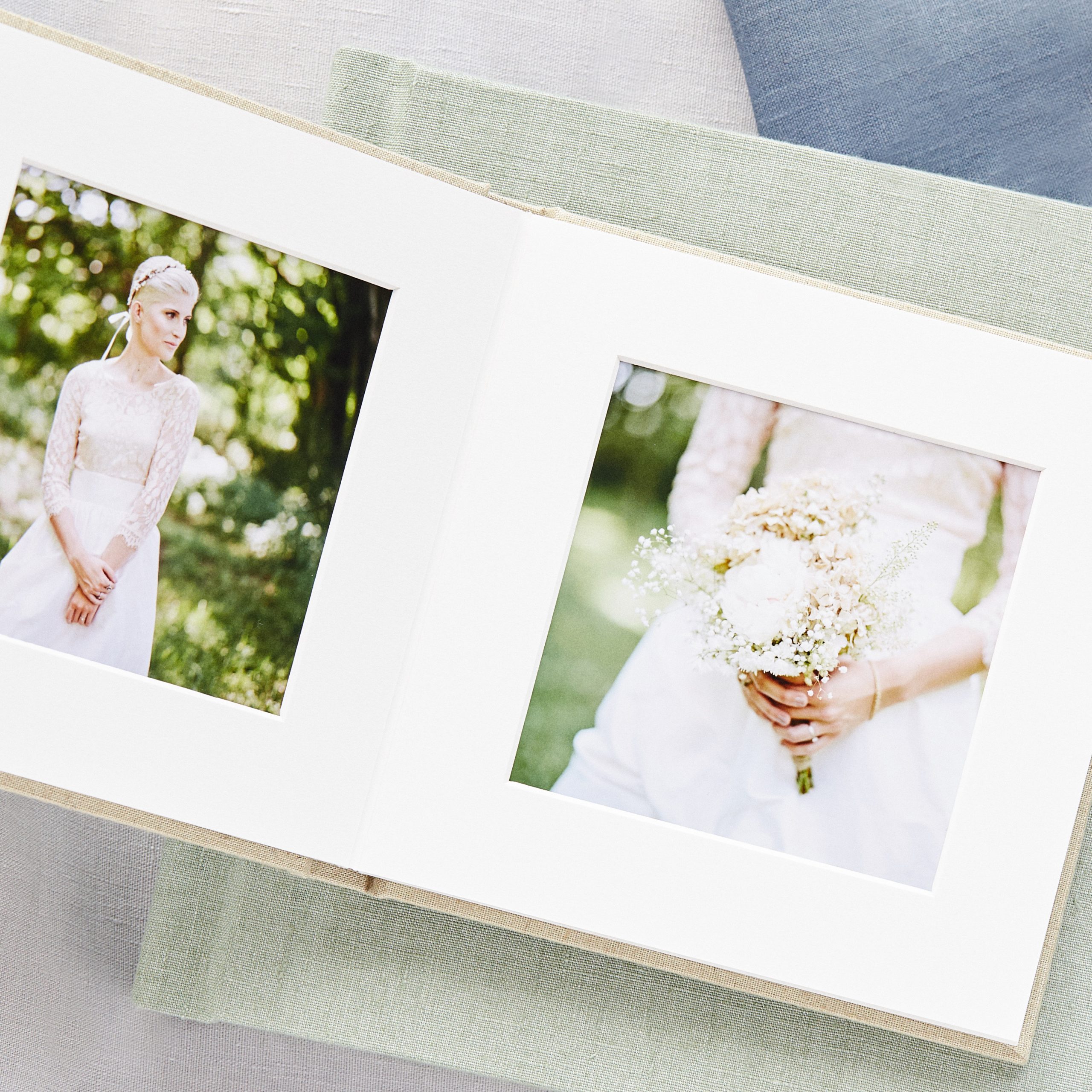 LaShay and Light Wedding Photography Albums green linen