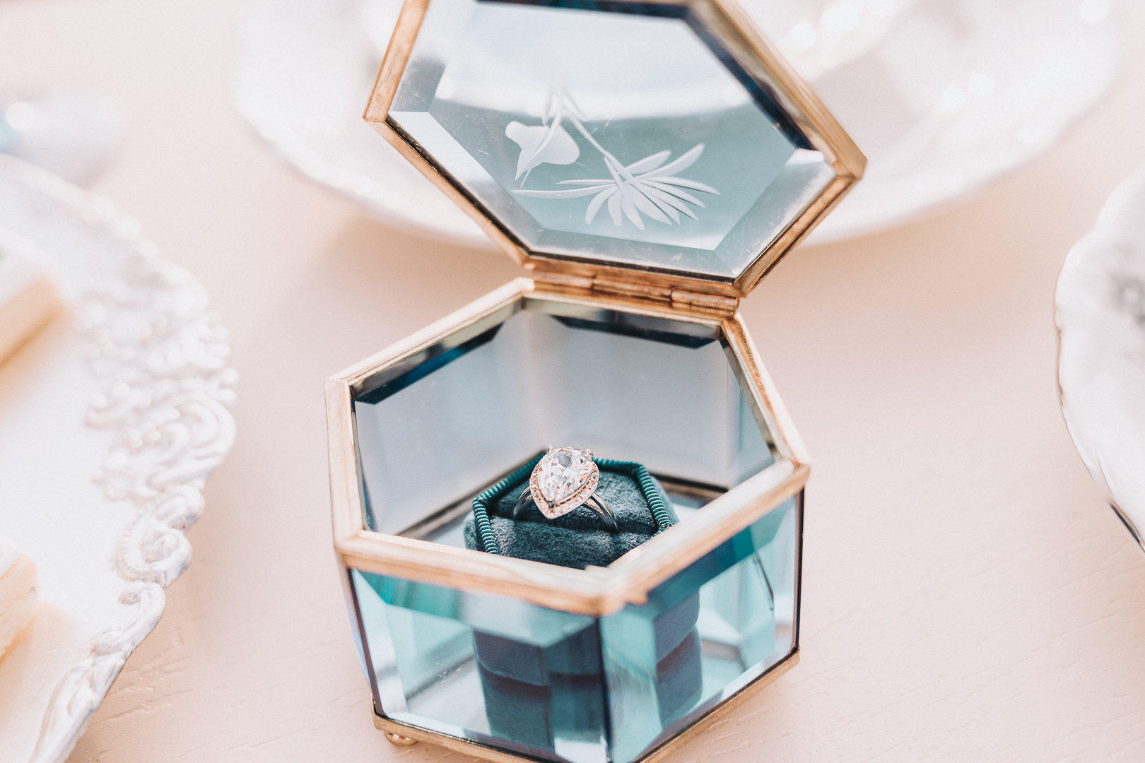 blue wedding ring case flat lay 